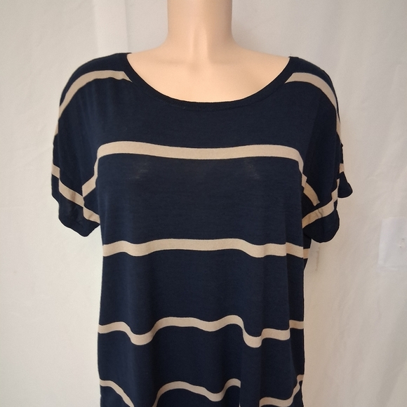 Talbots Navy Blue and Beige Striped Short Sleeve Top Wimen Size XL - Picture 7 of 16